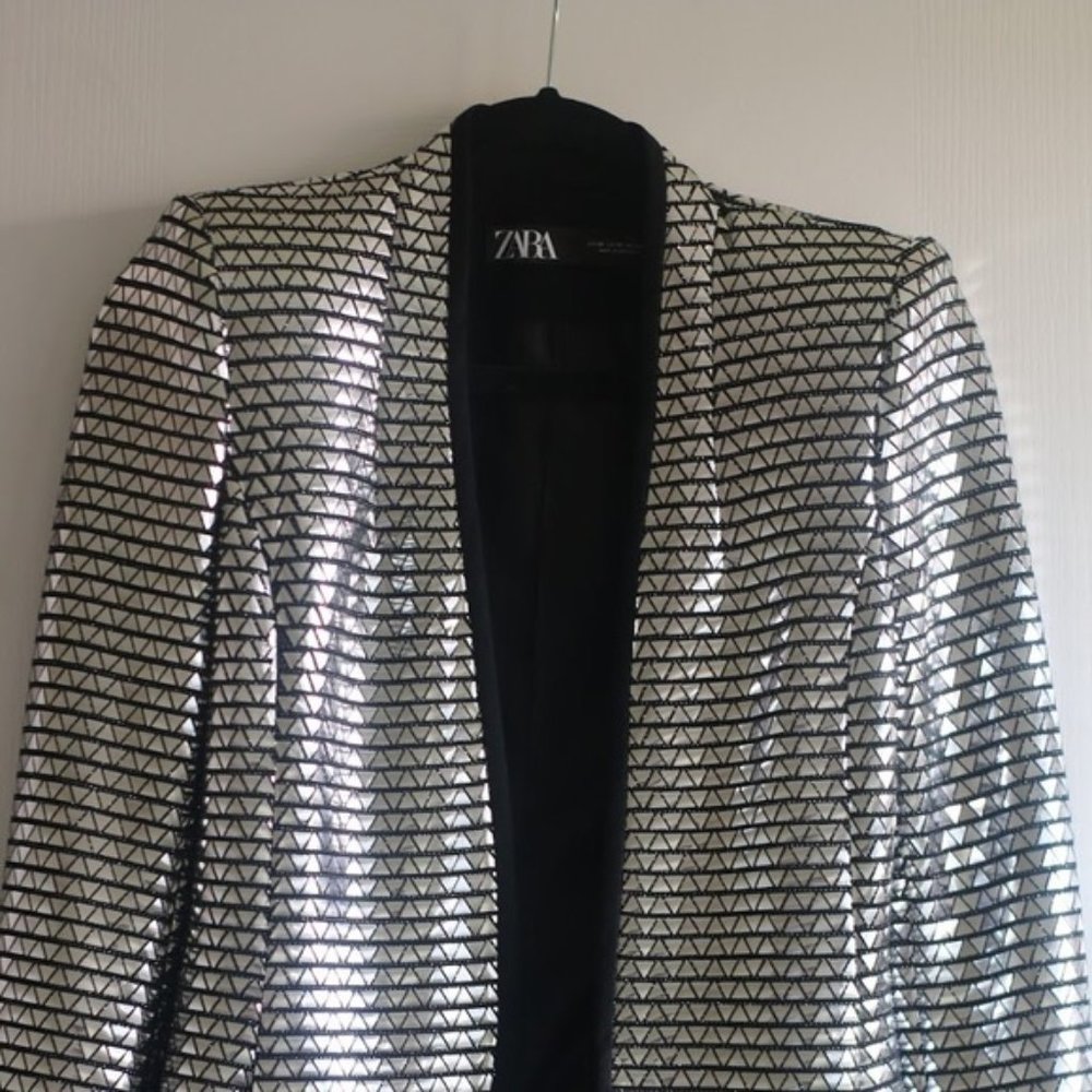 ZARA Metallic Silver Blazer (New)